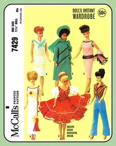 Ropa para MUÑECAS 111/2" Abrigo Baile VESTIDO Pantalones Camisa Patrón Artesanal 7429 De Colección 1964 - Imagen 1 de 5