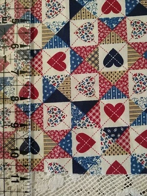 Fabric Traditions VTG 1992 Hearts Allover Cheater Quilt Cotton Fabric 15x44 PLUS - Image 1 of 4