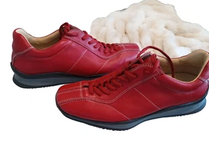 Prada Red Leather Lace Up Vintage Unisex Oxford/Sneaker Shoes Sz 36 Women 7-7.5 - Picture 1 of 13