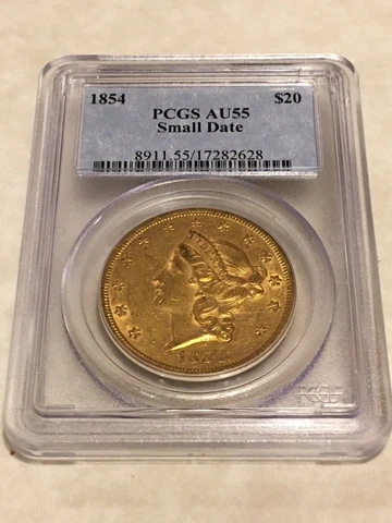 1854 AU55 PCGS Liberty Double Eagle $20 Gold Coin very good appeal and details Cover