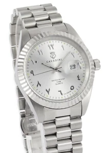 Cavadini Men's Watch CV-330JN Date E. Steel Silver Original Arabic Numbers - Picture 1 of 5