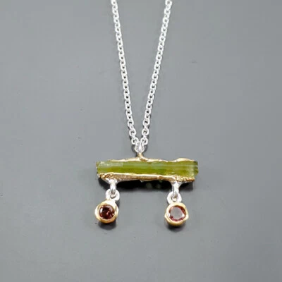 Jewellery Natural Tourmaline Necklace 925 Sterling Silver 18"/N22523 - Image 1 of 4