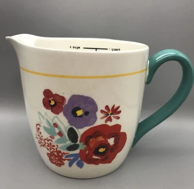 PIONEER WOMAN FLEA MARKET FLORAL 4 CUP 1 QUART STONEWARE MEASURING CUP PITCHER - Image 1 of 4