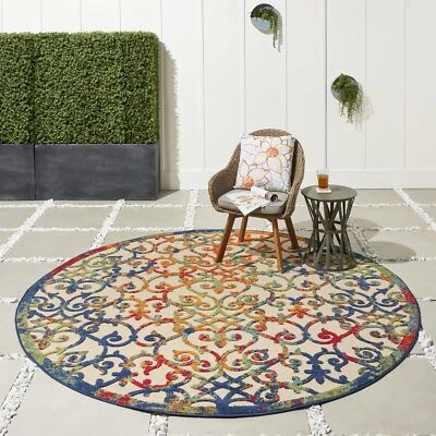 Nourison Aloha Indoor/Outdoor Multicolor 7'10" x Round Area Rug Transitional - Image 1 of 4