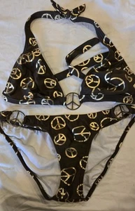 VENUS Gold and Brown Peace Sign Bikini Swimwear With Hardwear Peace Signs - Picture 1 of 2