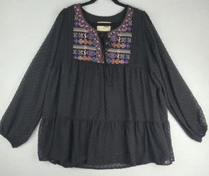 Top Babydoll Boho Bordado SAVANNA JANE Mujer 1X Negro Manga Larga Romántico - Imagen 1 de 12