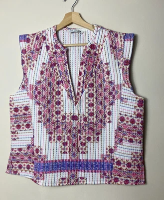 Zara printed quilted textured vest size large thick warm cotton boho - Image 1 of 4