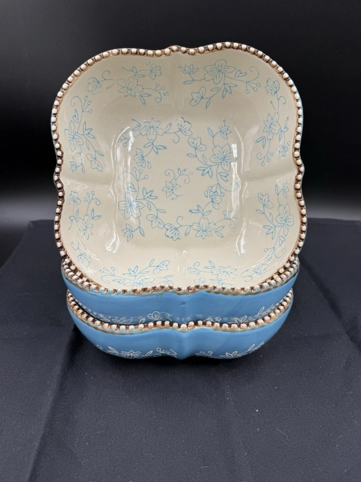 Juego de 3 cuencos cuadrados con cuentas Temp-tations By Tara encaje floral azul claro 7 1/2" Foto 1 de 4