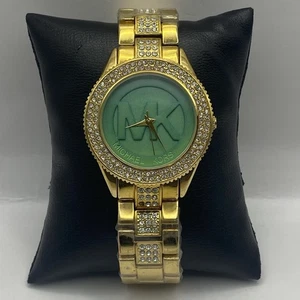 37mm Working Michael Kors Watch Ladies Gold Tone With Green Dial 10atm MK-5668 - Picture 1 of 20