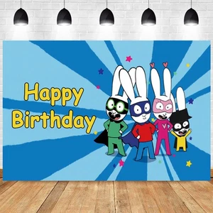 Simon Super Rabbit Backdrop Bunny Superhero Birthday Party Background Props - Picture 1 of 8