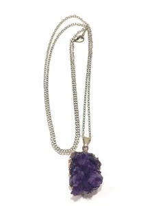 Vintage Amethyst Geode Pendant Necklace on 18KGP Chain - Picture 1 of 11
