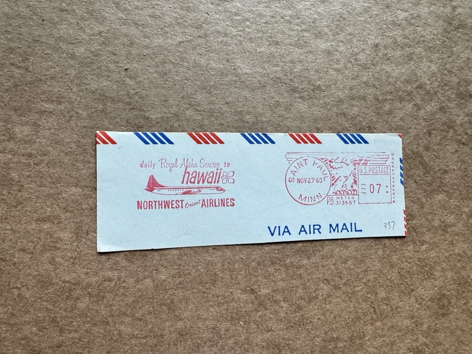 Medidor de línea aérea de EE. UU. pieza cortada (337) + 1960 Northwest Airlines a Hawái + PB#313657 Foto 1 de 1