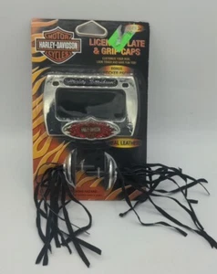 Harley Davidson Bicycle License Plate & Grip Caps With Sticker Pack Real Leather - Picture 1 of 2
