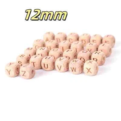 Beech Wood Letter Beads A-Z Number Kids DIY Cube Wooden Beads Craft Gift 12mm - Image 1 of 4