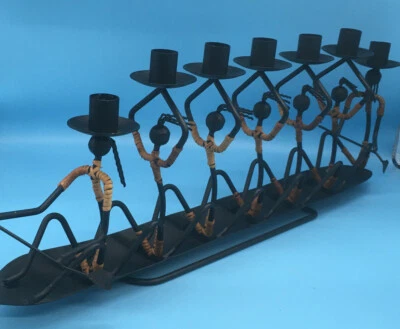 Arte nativo africano, candelabros con cabeza de cesta de metal 7 remeros, ¡BONITO! Foto 1 de 4