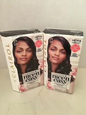 2 CLAIROL Nice'n Easy 2V Ciruela Negro Permanente Aspecto Natural Color de Cabello Tinte Foto 1 de 3