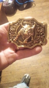 Taurus "The Bull" Belt Buckle Heavy Weight Brass Enamel Western Design Men's  - Picture 1 of 5