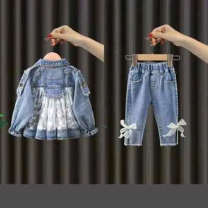 New Children's Denim Jackets Girls Kids Clothing Baby Lace Coat Casual - Picture 1 of 35