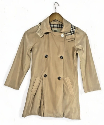 Giacca antipioggia Burberry London taglia 7 anni vecchia M con cappuccio Nova Check marrone chiaro