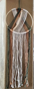 Boho Macramé Salvia Verde Tostado Beige Tejido Algodón Cuentas Colgante de Pared Decoración 29" - Imagen 1 de 6