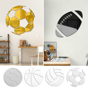 Removable Mirror Football Shape Sticker Decal Self Adhesive Decor Wall Stickers