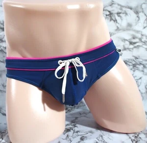 MEN'S ANDREW CHRISTIAN NAVY/PINK NYLON ELASTANE SWIM BRIEFS SIZE MEDIUM 32-34" - Picture 1 of 12