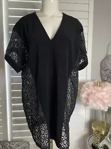 New Woman’s Gloria’s Fashions Black Terry & Lace Bathing Suit Cover Up One Size - Picture 1 of 7