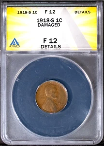1918-S 1c Lincoln Head Small Cent F-12 Details Brown ANACS # 7465010 + Bonus - Picture 1 of 2