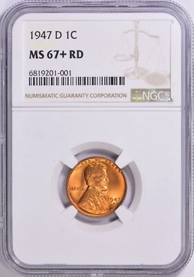 1947 D Lincoln Cent NGC MS67+ RED PP 9/0 Brilliantly Red - Image 1 of 2