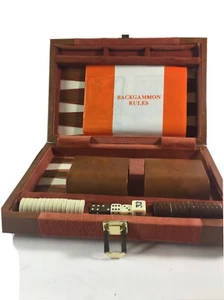 Backgammon Game Vintage Faux Leather - Picture 1 of 6