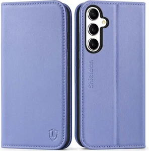SHIELDON Folio Case for Galaxy S24 FE 6.7", Genuine Leather Flip Wallet Magnetic - Picture 1 of 9