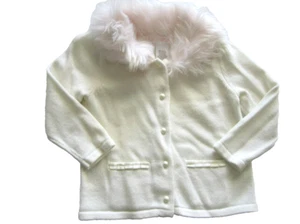 NEW Janie and Jack Center Stage 12 18 M Pink Faux Fur Collar Cardigan Sweater - Picture 1 of 2