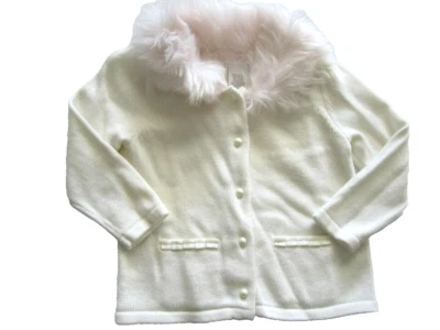 NEW Janie and Jack Center Stage 12 18 M Pink Faux Fur Collar Cardigan Sweater - Image 1 of 2