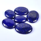 310 Ct/6Pcs Natural Gold Pyrite Blue Lapis Lazuli Oval Cab Gemstone lot 28-37mm