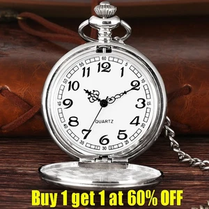 Vintage Quartz Chrome Pocket Watch with Chain 1920's Classic Peaky Blinders NEW - Picture 1 of 9