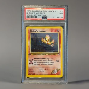 Blaine's Moltres 1st Edition Holo Gym Heroes 1/132 PSA 7 SWIRL ππ - Picture 1 of 2