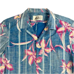 VTG 80s Hilo Hattie Shirt Hawaiian Floral Blue Pink Flower Lei Aloha - Picture 1 of 14