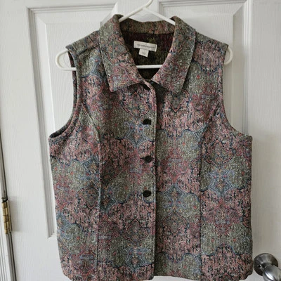 Christopher & Banks L Tapiz Tejido Abotonado Chaleco Colorido Diseño Cuello Foto 1 de 4