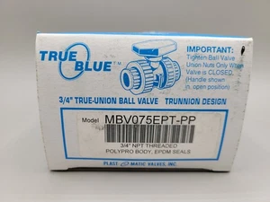 Neu True Blue Kugelhahn True Union EPDM Dichtung Polypro Gehäuse 3/4" NPT MBV075EPT-PP - Bild 1 von 4