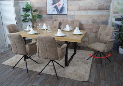 B-Ware 6er-Set Esszimmerstuhl MCW-N99, Armlehne, Chenille Öko-Tex hellbraun - Bild 1 von 4