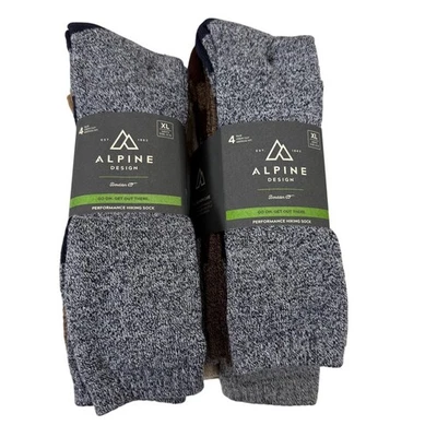 Meias masculinas Alpine Design XL 13-15 desempenho caminhada 8 pares corte tripulação - Imagem 1 de 4