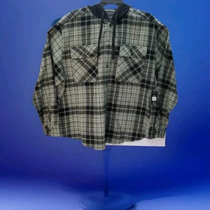 No Boundaries Men's Hooded Long Sleeve Flannel Shirt 3XL Green Midnight New - Picture 1 of 10