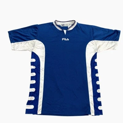 Vintage Fila Mens XS Logo White Blue Jersey T Shirt Made in Italy Jersey Mesh  - Image 1 of 4