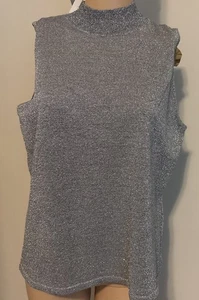alfani Silver Metallic Silk Blend Sleeveless Top NWT Size Large Petite - Picture 1 of 6