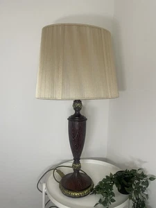 Large Traditional Country House Lamp Wood Grain Gilt Shade Classic 30" Tall - Picture 1 of 5