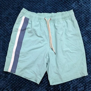 Faherty Swim Trunks Mens Small Beacon Teal Stripe Lined Pull on Drawstring 7" - Picture 1 of 16