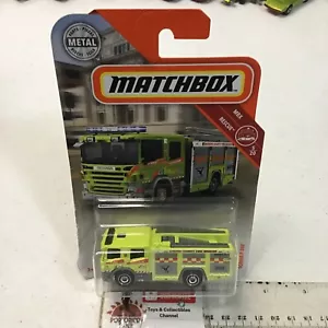 2019 MATCHBOX RESCUE #5 YELLOW SCANIA P 360 PUMPER FIRE ENGINE TRUCK 1/64 MIP 46 - Picture 1 of 4