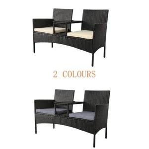 Rattan Loveseat Patio Companion Love Seat Chair Built-In Glass Table Garden - Picture 1 of 21