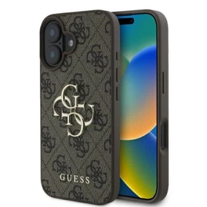 Hülle iPhone 16 Guess Kunstleder braun Big Logo goldfarbig - Bild 1 von 8