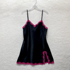 Victoria's Secret Black Hot Pink Satin Lace Lingerie Chemise Mini Slip Dress L